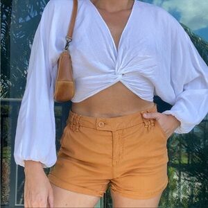 Level 99 Burnt Orange Brown Linen Shorts 25